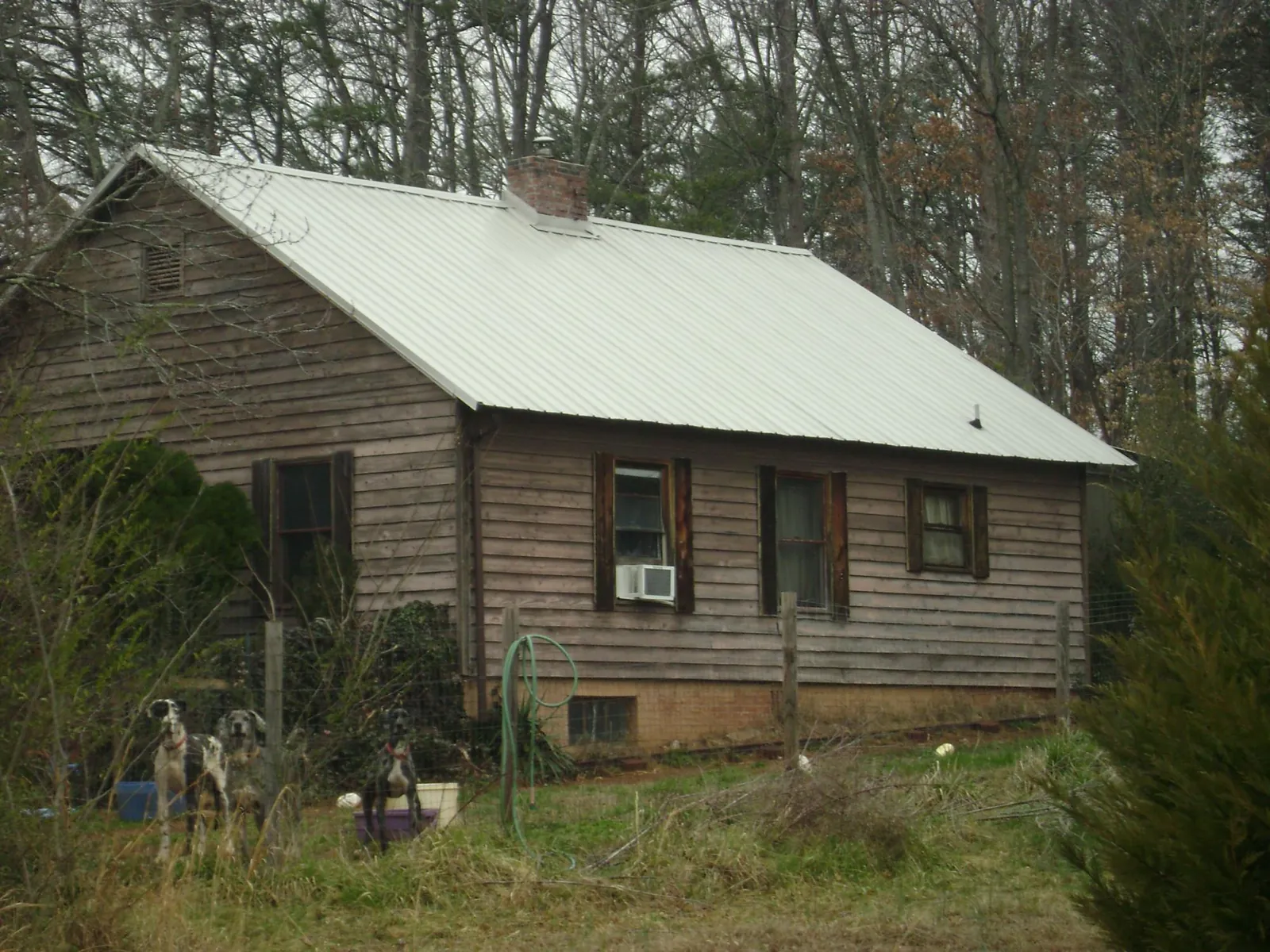 White metal roof on an old wood sided farmhouse, from a Metal Roof Installation job in Blackville